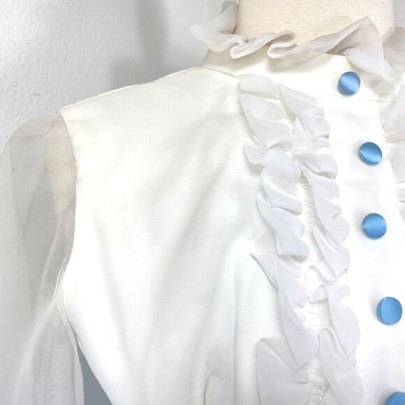 Vintage 70s Baby Blue Prom Dress Small Union Label Maxi Long Sleeves Ruffles USA - Picture 3 of 14